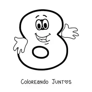 Imagen para colorear del número 8 animado bailando para niños