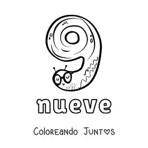 Imagen para colorear del número 9 con forma de monstruo animado de halloween