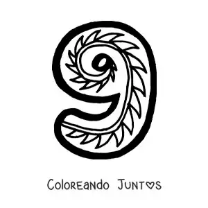 Imagen para colorear del número 9 grande para niños de preescolar