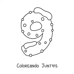 Imagen para colorear del número 9 decorado para niños