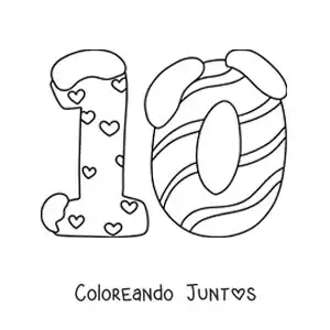 Imagen para colorear del número 10 decorado para niños
