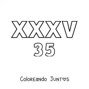 Imagen para colorear de ficha del 35 en números romanos con dibujos animados