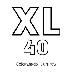 Imagen para colorear de ficha del 40 en números romanos con dibujos animados