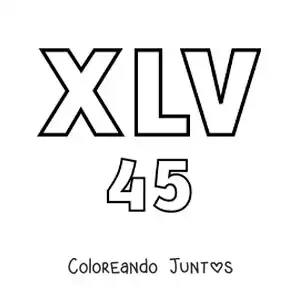 Imagen para colorear de ficha del 45 en números romanos con dibujos animados