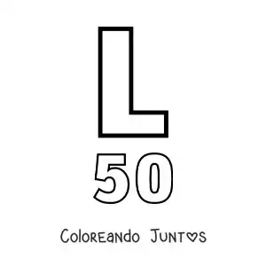 Imagen para colorear de ficha del 50 en números romanos con dibujos animados