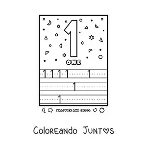 Imagen para colorear de actividad para aprender el número 1 en inglés