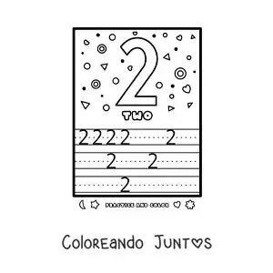 Imagen para colorear de actividad para aprender el número 2 en inglés