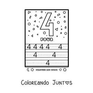 Imagen para colorear de actividad para aprender el número 4 en inglés