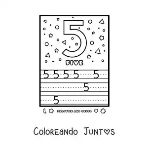 Imagen para colorear de actividad para aprender el número 5 en inglés
