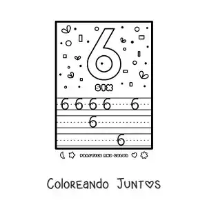 Imagen para colorear de actividad para aprender el número 6 en inglés