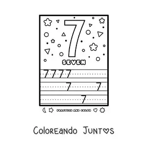 Imagen para colorear de actividad para aprender el número 7 en inglés