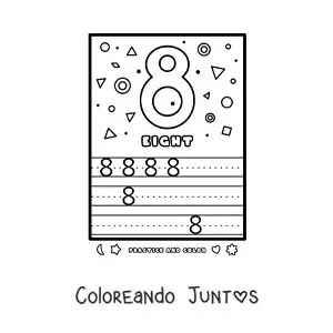Imagen para colorear de actividad para aprender el número 8 en inglés