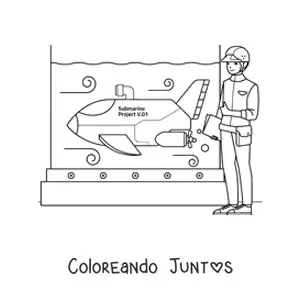 Imagen para colorear de un ingeniero naval probando un submarino