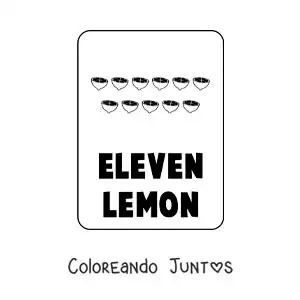 Imagen para colorear del número 11 en inglés con frutas