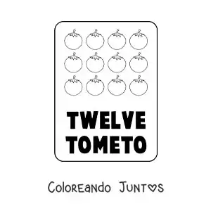 Imagen para colorear del número 12 en inglés con frutas
