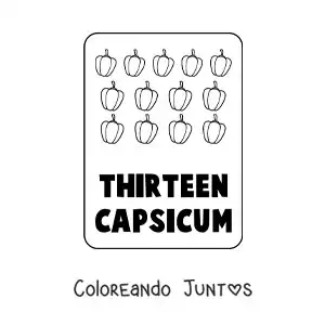 Imagen para colorear del número 13 en inglés con frutas