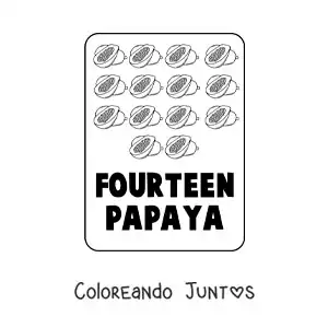 Imagen para colorear del número 14 en inglés con frutas