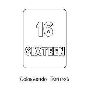 Imagen para colorear del número 16 en inglés