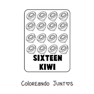Imagen para colorear del número 16 en inglés con frutas