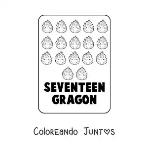 Imagen para colorear del número 17 en inglés con frutas