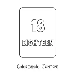 Imagen para colorear del número 18 en inglés