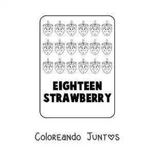 Imagen para colorear del número 18 en inglés con frutas