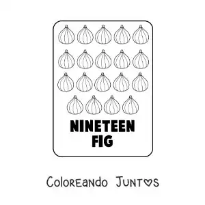 Imagen para colorear del número 19 en inglés con frutas