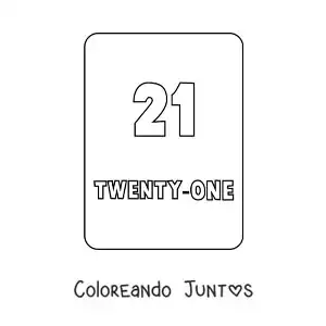 Imagen para colorear del número 21 en inglés