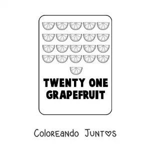 Imagen para colorear del número 21 en inglés con frutas