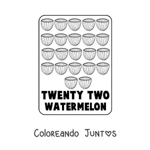 Imagen para colorear del número 22 en inglés con frutas