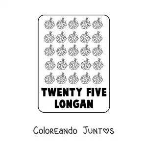 Imagen para colorear del número 25 en inglés con frutas