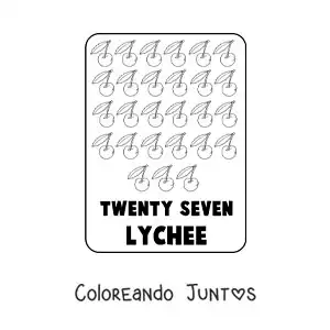 Imagen para colorear del número 27 en inglés con frutas
