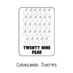 Imagen para colorear del número 29 en inglés con frutas