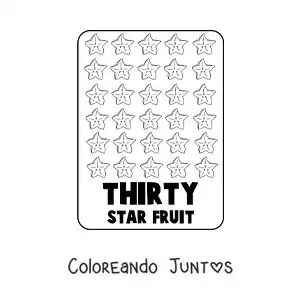Imagen para colorear del número 30 en inglés con frutas