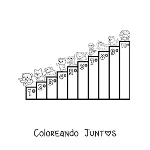Imagen para colorear de los números ordinales del 1 al 10 para niños con dibujos animados