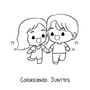 Imagen para colorear de pareja de novios chibi tomados de la mano