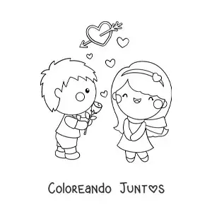 Imagen para colorear de chico regalándole una rosa a su novia