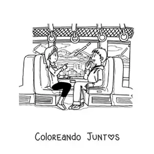 Imagen para colorear de pareja de novios sentados hablando en un tren