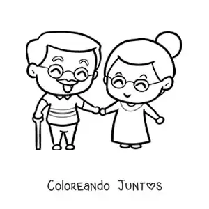 Imagen para colorear de pareja de viejitos enamorados tomados de la mano