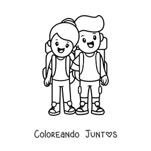 Imagen para colorear de pareja de novios excursionistas viajando juntos