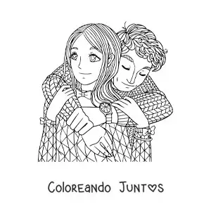 Imagen para colorear de pareja de novios abrazados