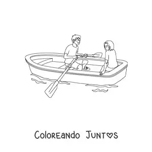 Imagen para colorear de pareja de enamorados sentados en un bote