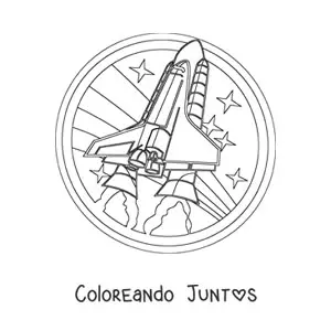 Imagen para colorear de un cohete realista con un arcoíris