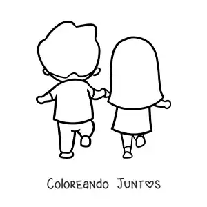 Imagen para colorear de pareja feliz caminando tomados de la mano