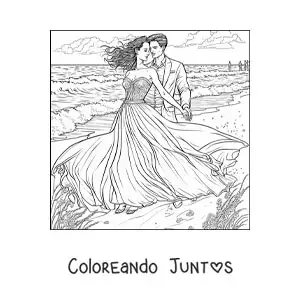 Imagen para colorear de escena romántica de una pareja en la playa