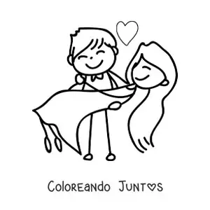 Imagen para colorear de pareja de recién casados animada
