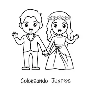 Imagen para colorear de pareja de novios en el día de su boda