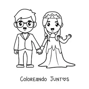 Imagen para colorear de pareja de novios animados en su boda