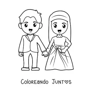 Imagen para colorear de novio y novia en su boda