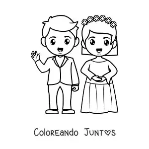 Imagen para colorear de matrimonio animado